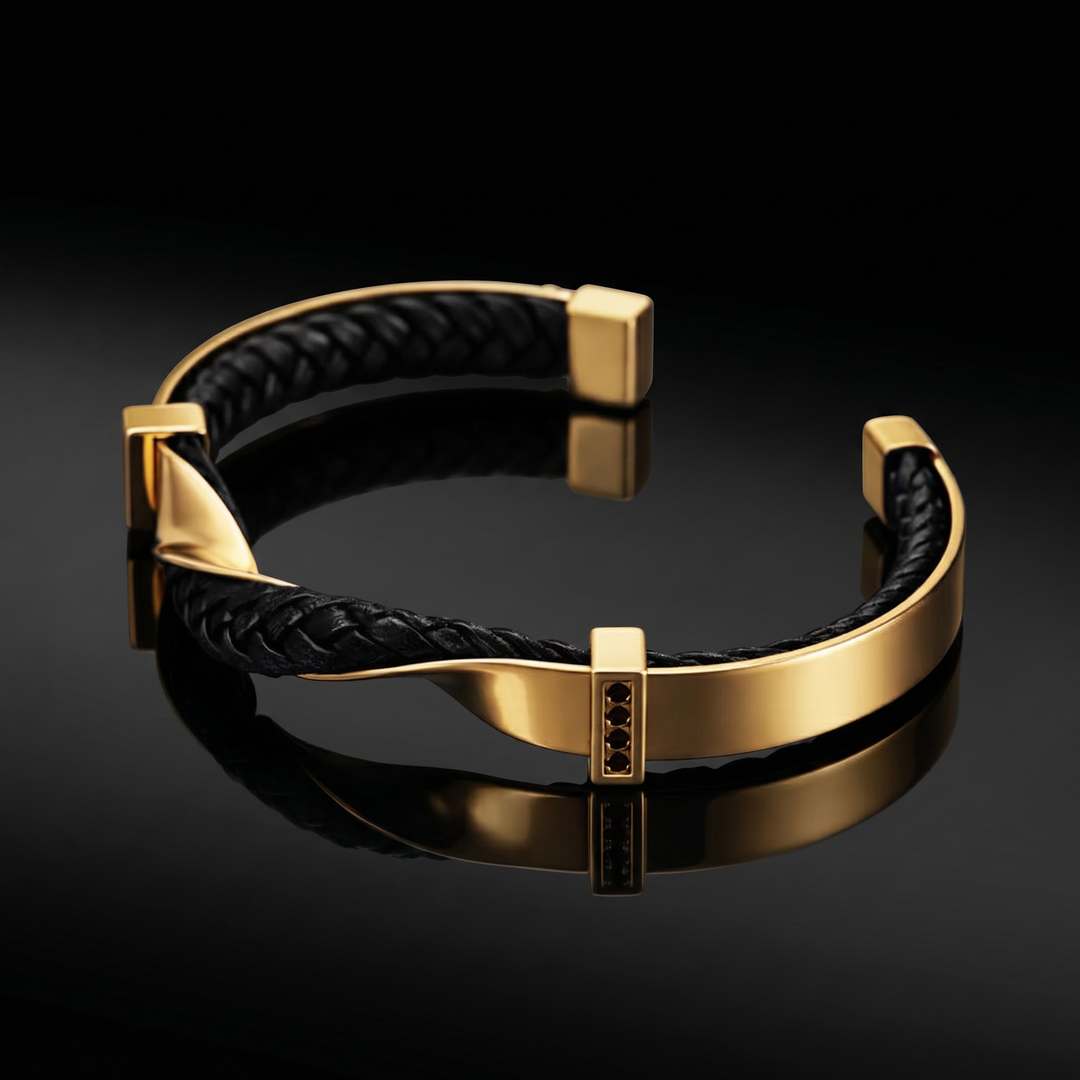 Kayel - Bracciale a Polsino In Pelle Intrecciata