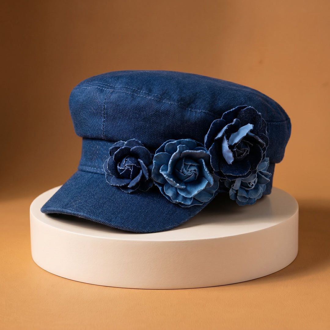 Nelisha - Cappellino in Denim Con Decorazioni Floreali