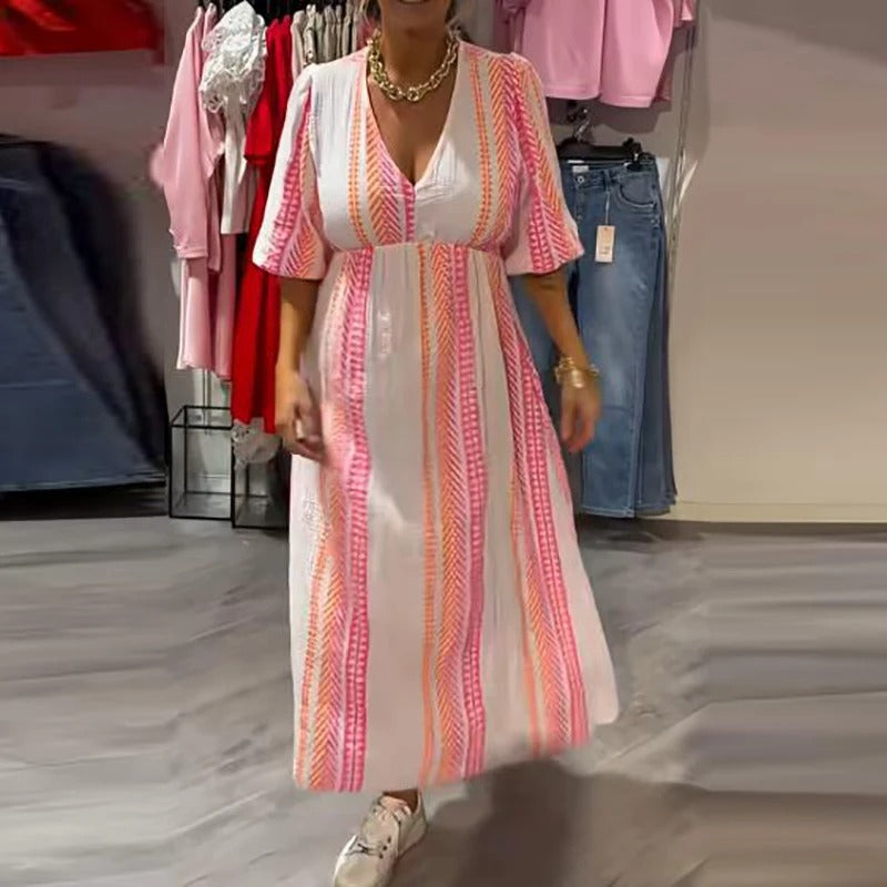 Annie - Abito Estivo In Lino Con Scollo a V