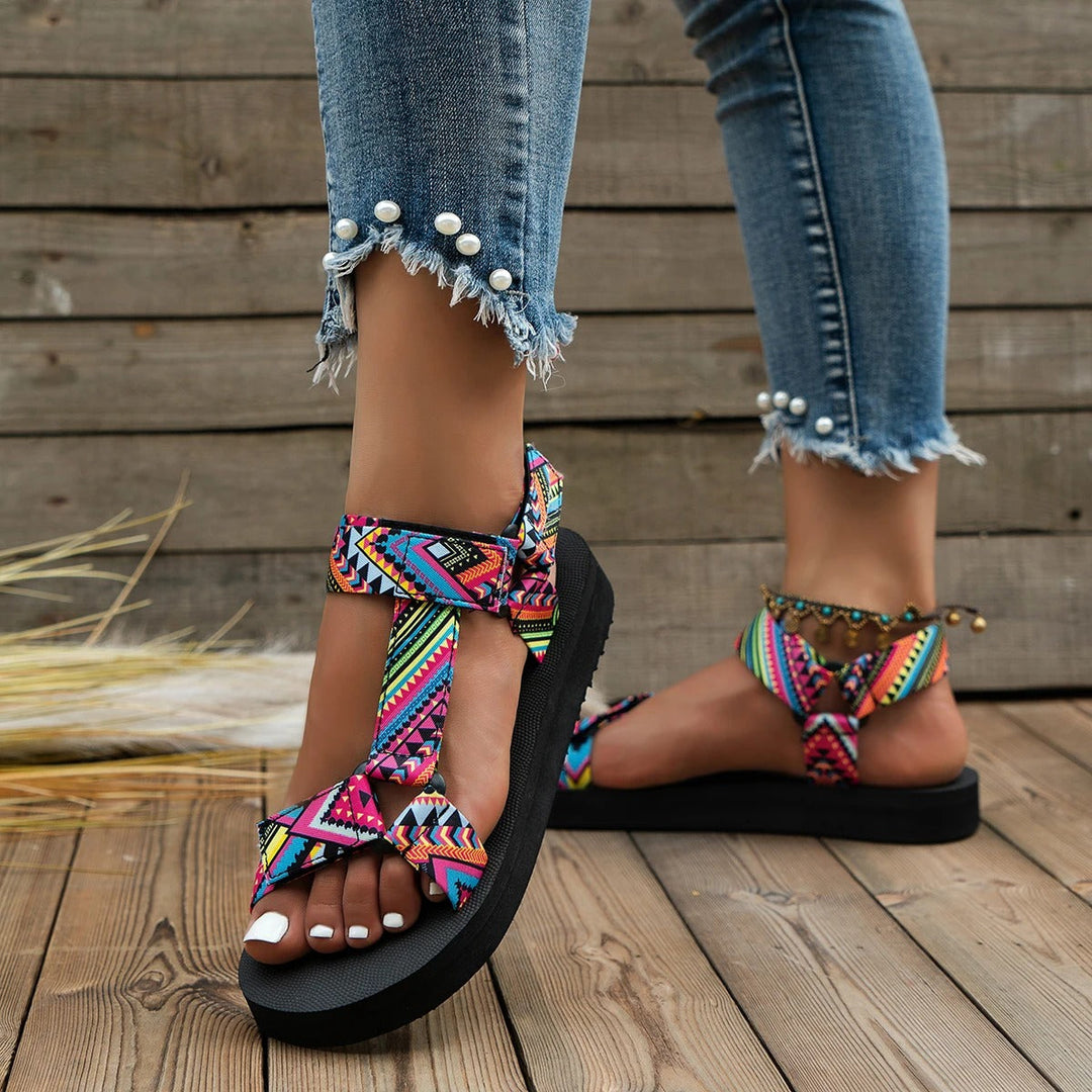 Maryane - Sandali Con Plateau e Chiusura in Velcro Fantasia