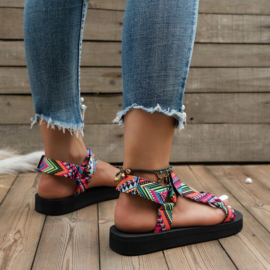 Maryane - Sandali Con Plateau e Chiusura in Velcro Fantasia