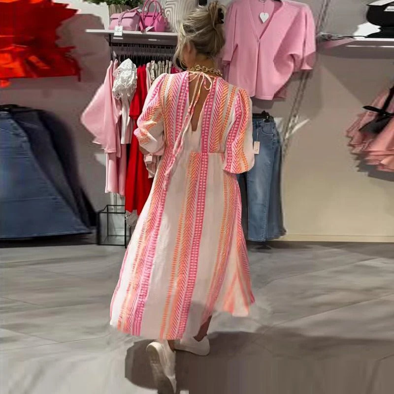 Annie - Abito Estivo In Lino Con Scollo a V