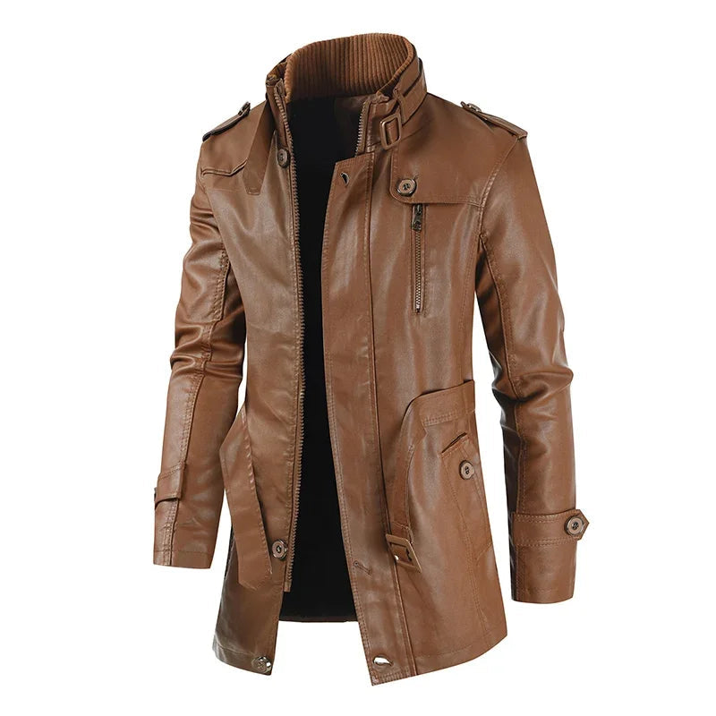 Zacharias - Elegante Giacca da Motociclista Lunga in Pelle