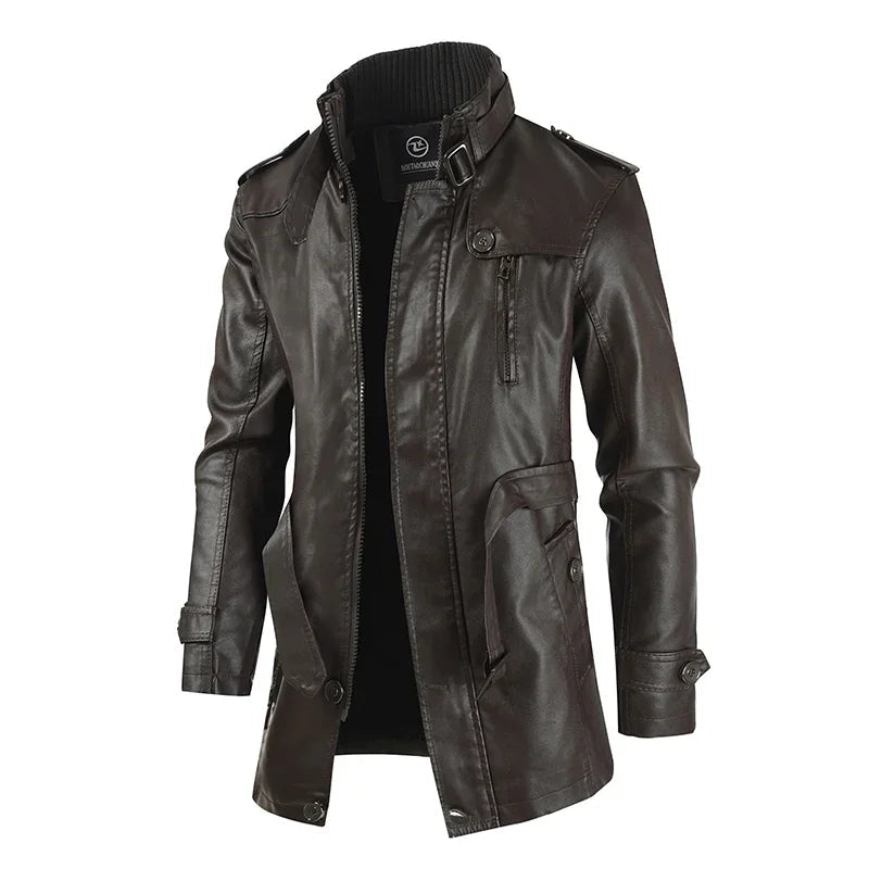 Zacharias - Elegante Giacca da Motociclista Lunga in Pelle