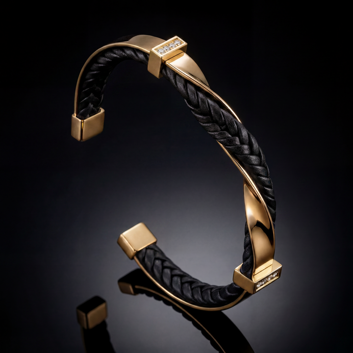 Kayel - Bracciale a Polsino In Pelle Intrecciata