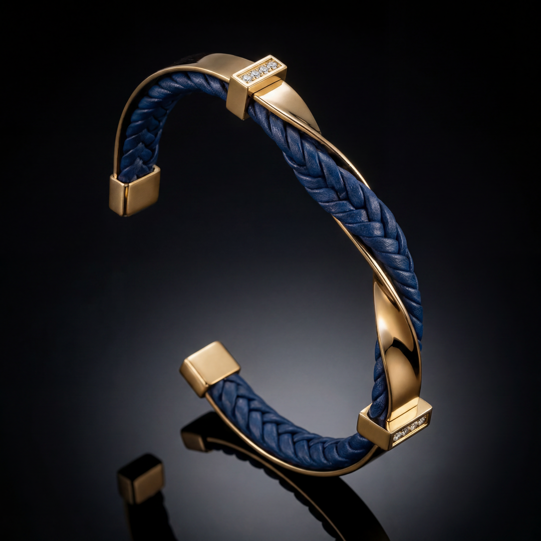 Kayel - Bracciale a Polsino In Pelle Intrecciata