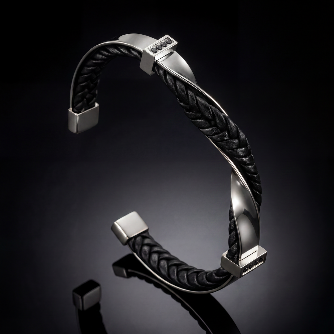 Kayel - Bracciale a Polsino In Pelle Intrecciata