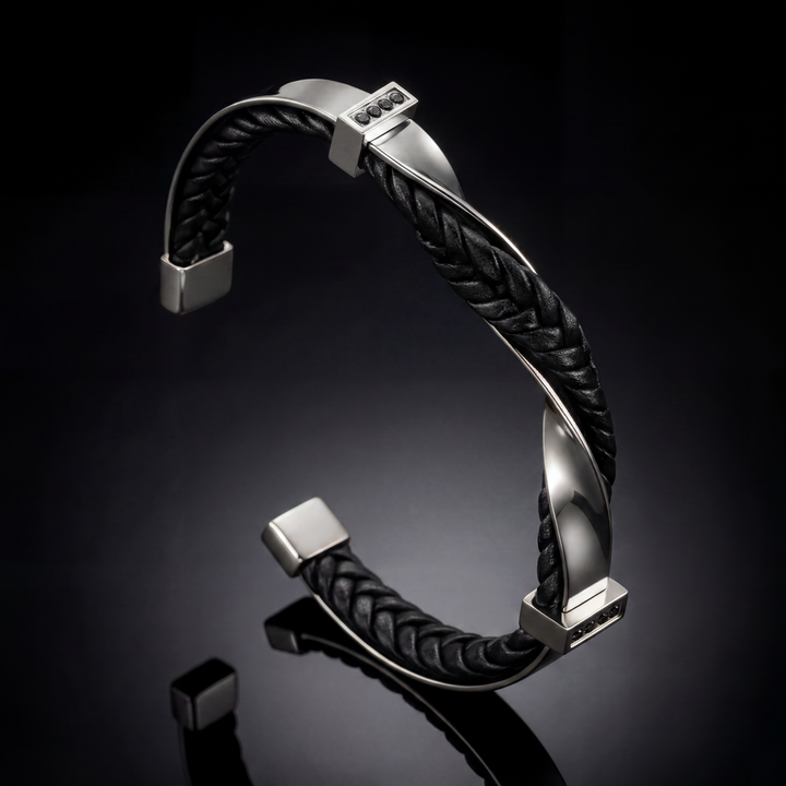 Kayel - Bracciale a Polsino In Pelle Intrecciata