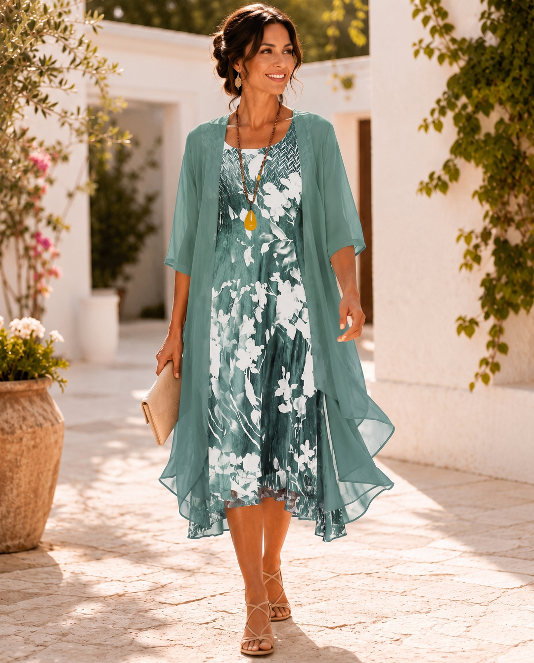 Willina - Abito Midi a Due Pezzi In Chiffon Cn Stampa Floreale