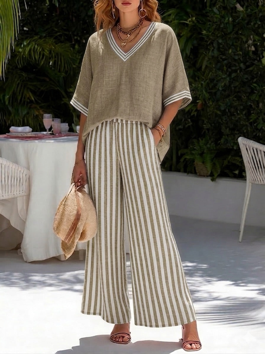 Rashika - Set Elegante e Casual in Misto Lino e Cotone a Righe