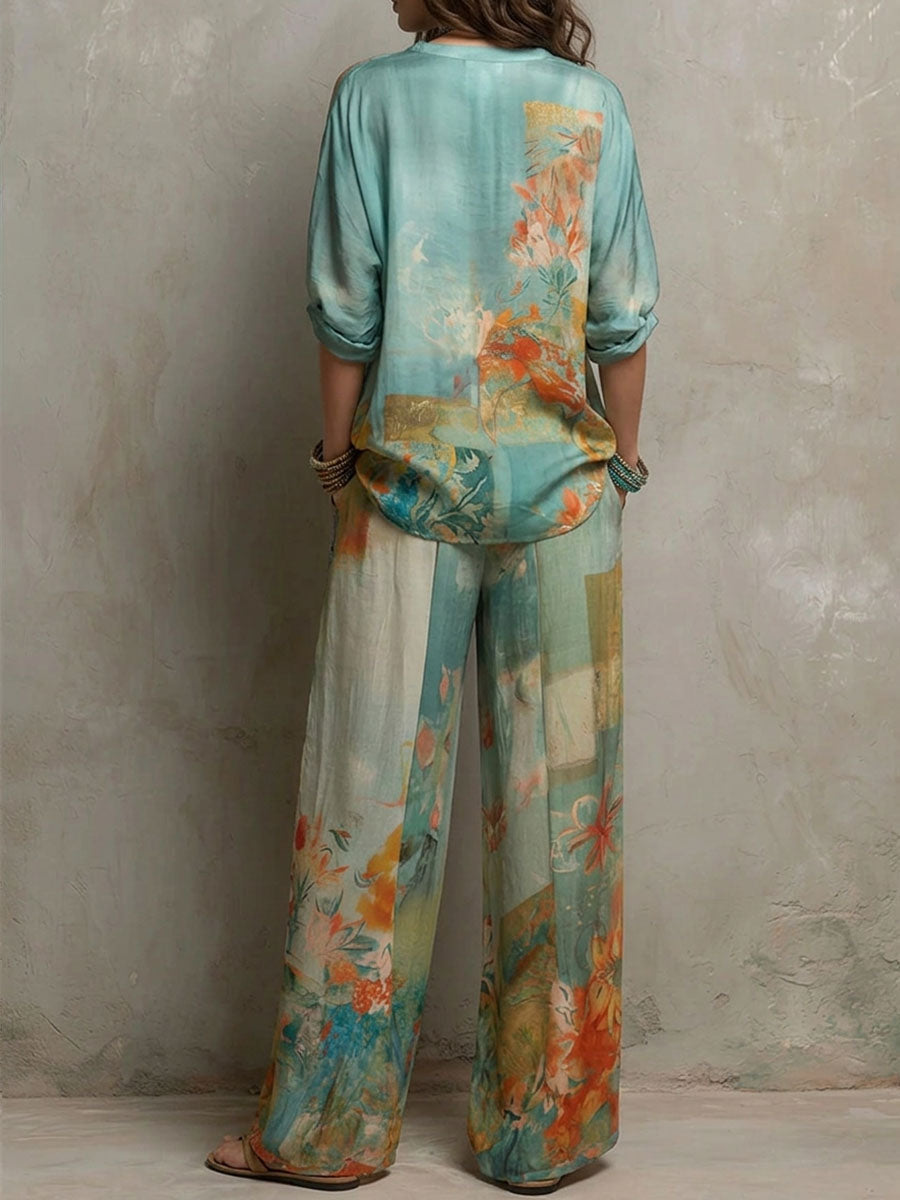 Chiaran - Completo con Stampa Floreale e Pantaloni a Gamba Larga