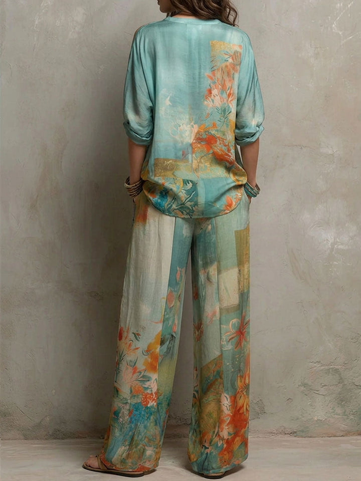 Chiaran - Completo con Stampa Floreale e Pantaloni a Gamba Larga