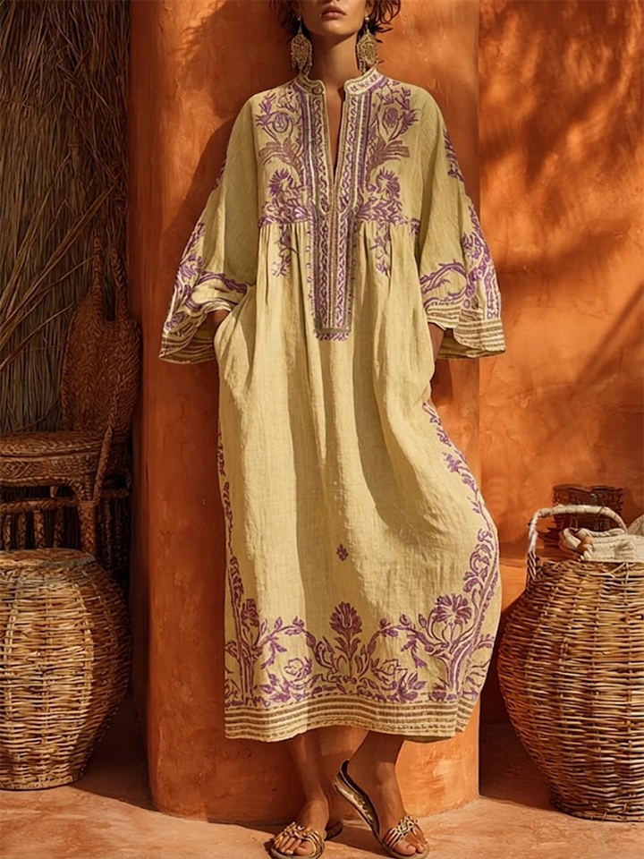 Sariana - Abito Ricamato in Stile Boho Con Scollo a V