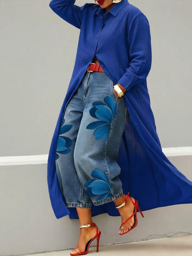 Sherena - Abito In Lino e Jeans a Fiori