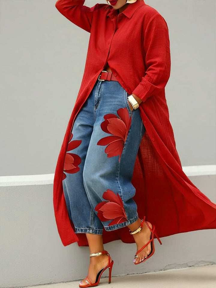 Sherena - Abito In Lino e Jeans a Fiori