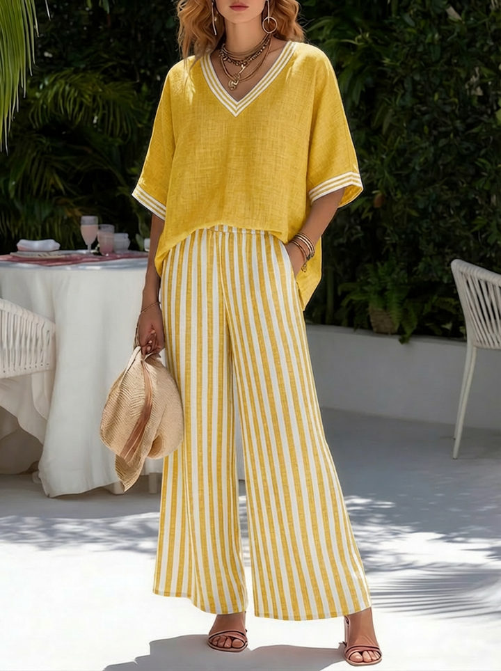 Rashika - Set Elegante e Casual in Misto Lino e Cotone a Righe