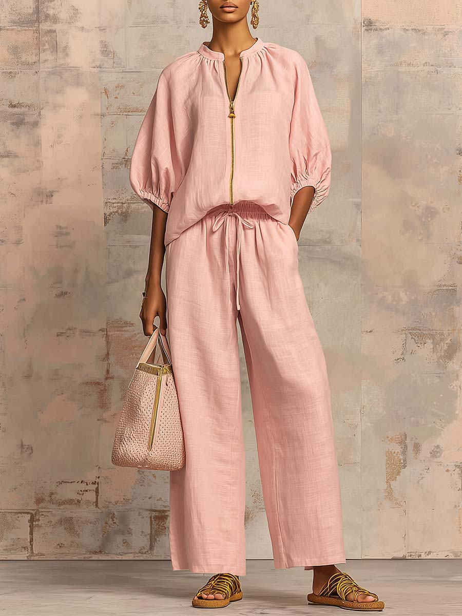 Alysha - Elegante Completo a Due Pezzi in Cotone E Lino
