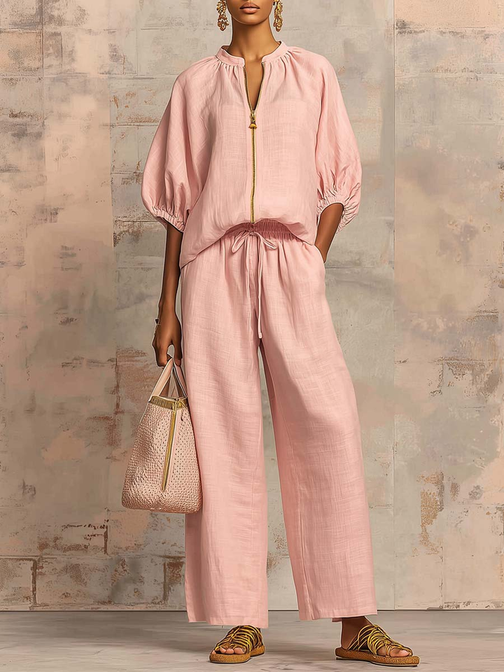 Alysha - Elegante Completo a Due Pezzi in Cotone E Lino