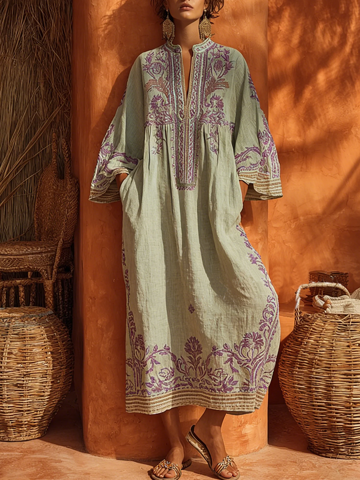 Sariana - Abito Ricamato in Stile Boho Con Scollo a V