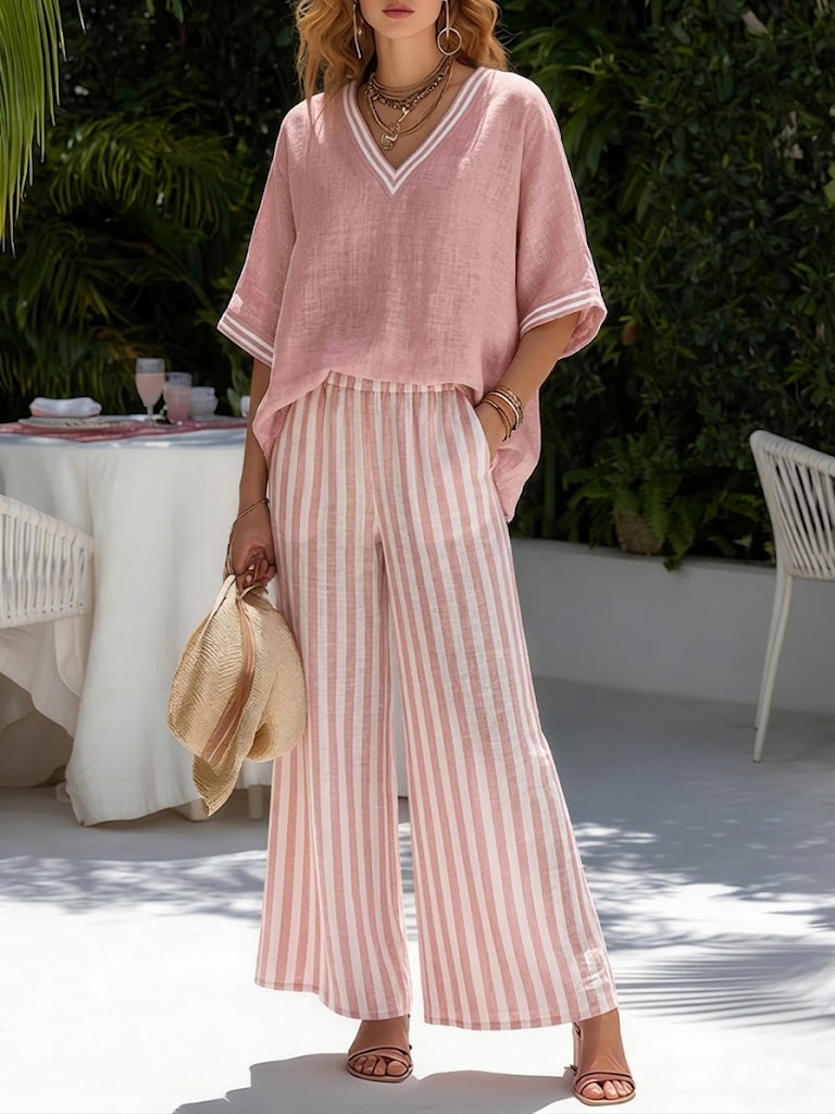 Rashika - Set Elegante e Casual in Misto Lino e Cotone a Righe