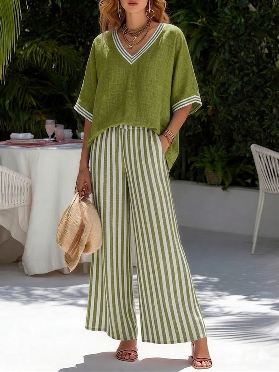 Rashika - Set Elegante e Casual in Misto Lino e Cotone a Righe
