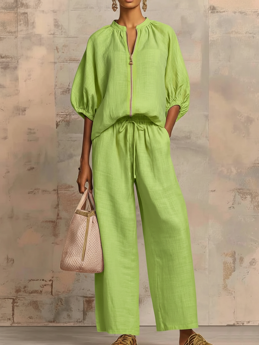Alysha - Elegante Completo a Due Pezzi in Cotone E Lino