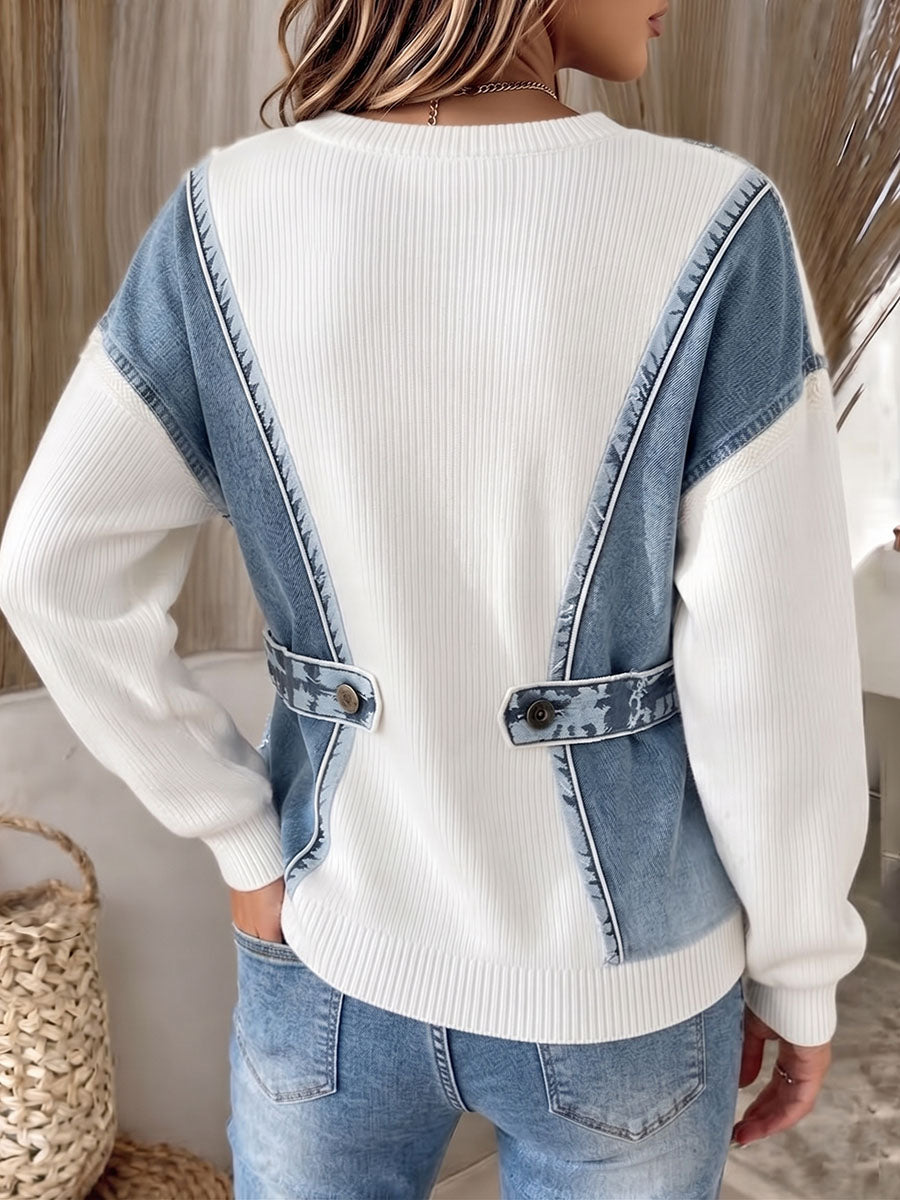Benija - Maglione Casual in Maglia Con Stampa 3d Effetto Denim