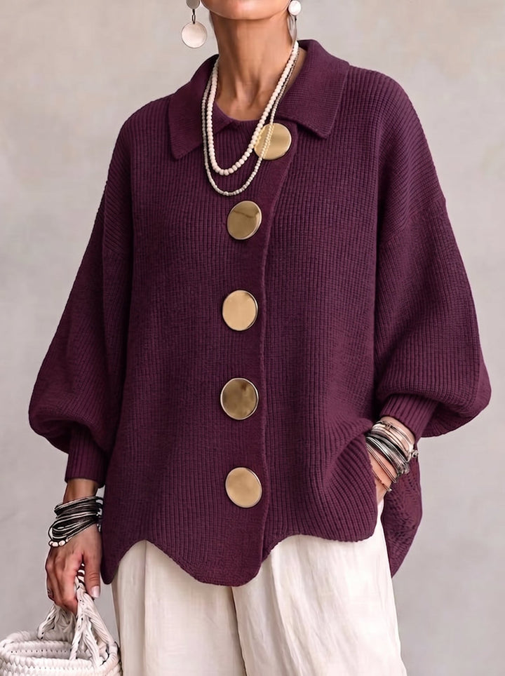 Shiryl - Cardigan in Maglia a Maniche Lunghe Con Colletto e Bottoni