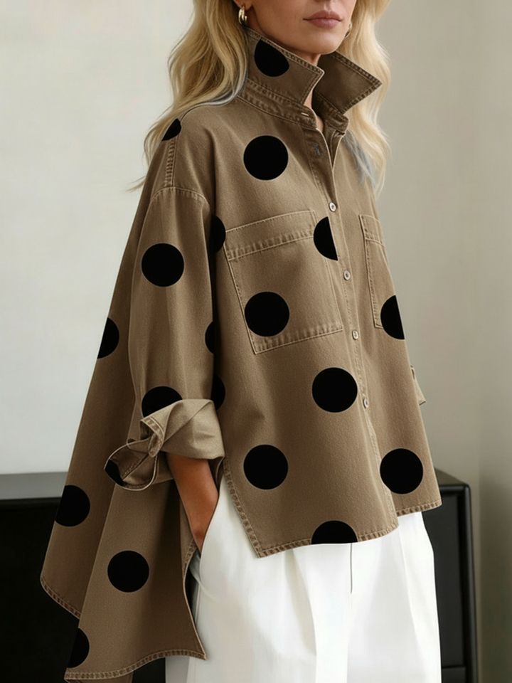 Shayner - Camicia in Denim a Maniche Lunghe Con Bottoni e Motivo a Pois