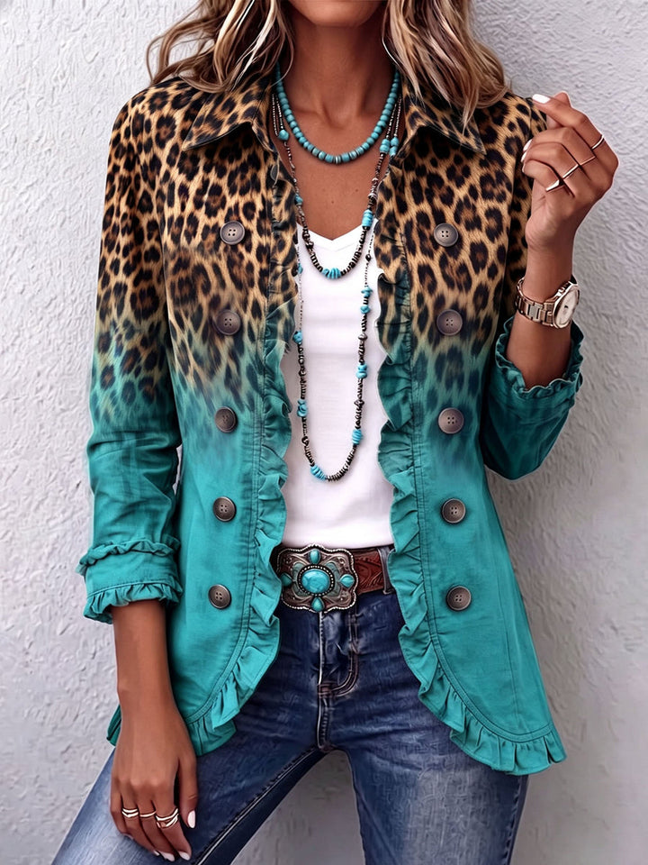 Dominique - Giacca Blazer Leopardata Con Effetto Ombré E Volant