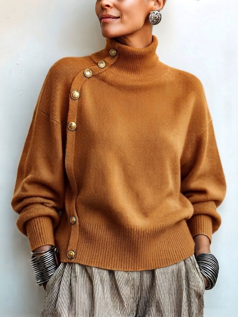 Lylian - Maglione a Maniche Lunghe Con Collo Alto e Bordi Con Bottoni