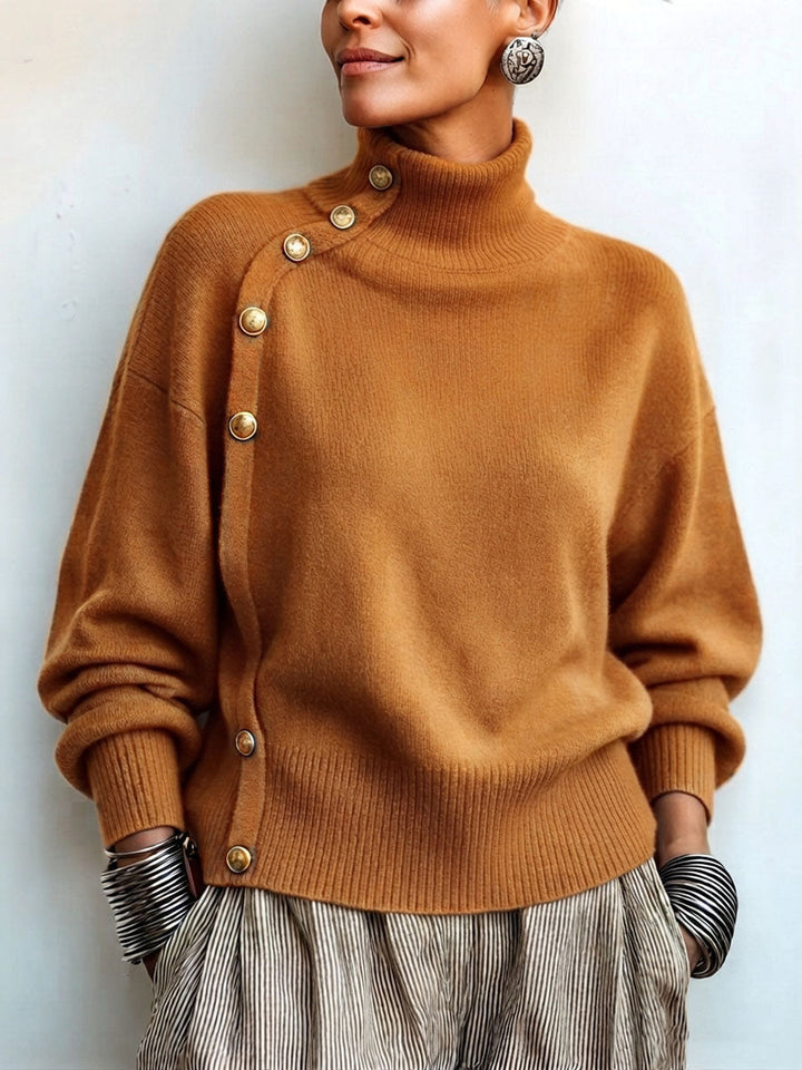 Lylian - Maglione a Maniche Lunghe Con Collo Alto e Bordi Con Bottoni