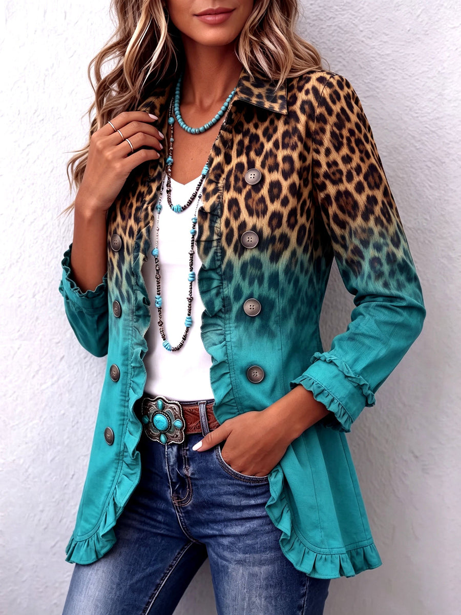 Dominique - Giacca Blazer Leopardata Con Effetto Ombré E Volant