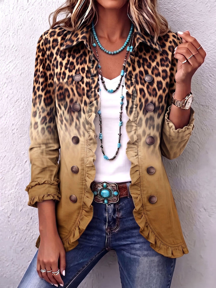 Dominique - Giacca Blazer Leopardata Con Effetto Ombré E Volant