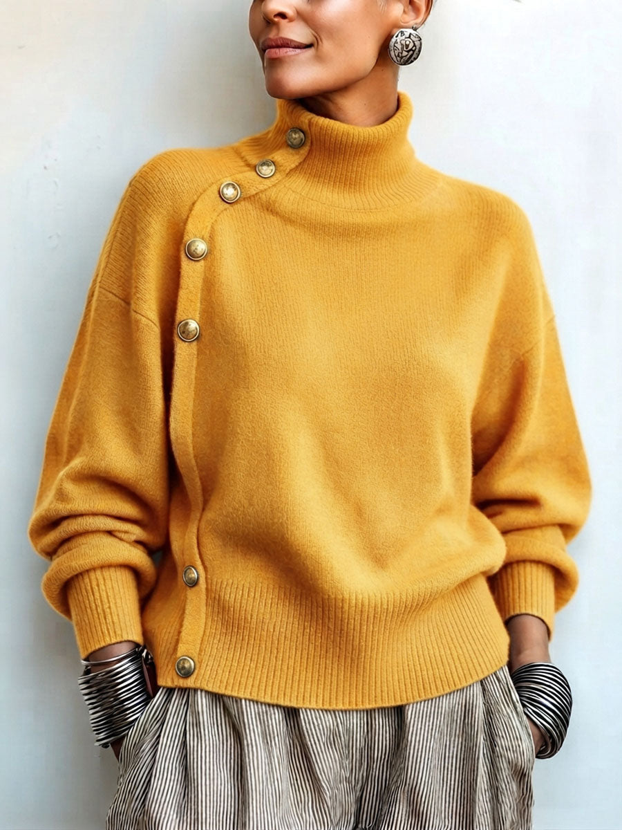 Lylian - Maglione a Maniche Lunghe Con Collo Alto e Bordi Con Bottoni