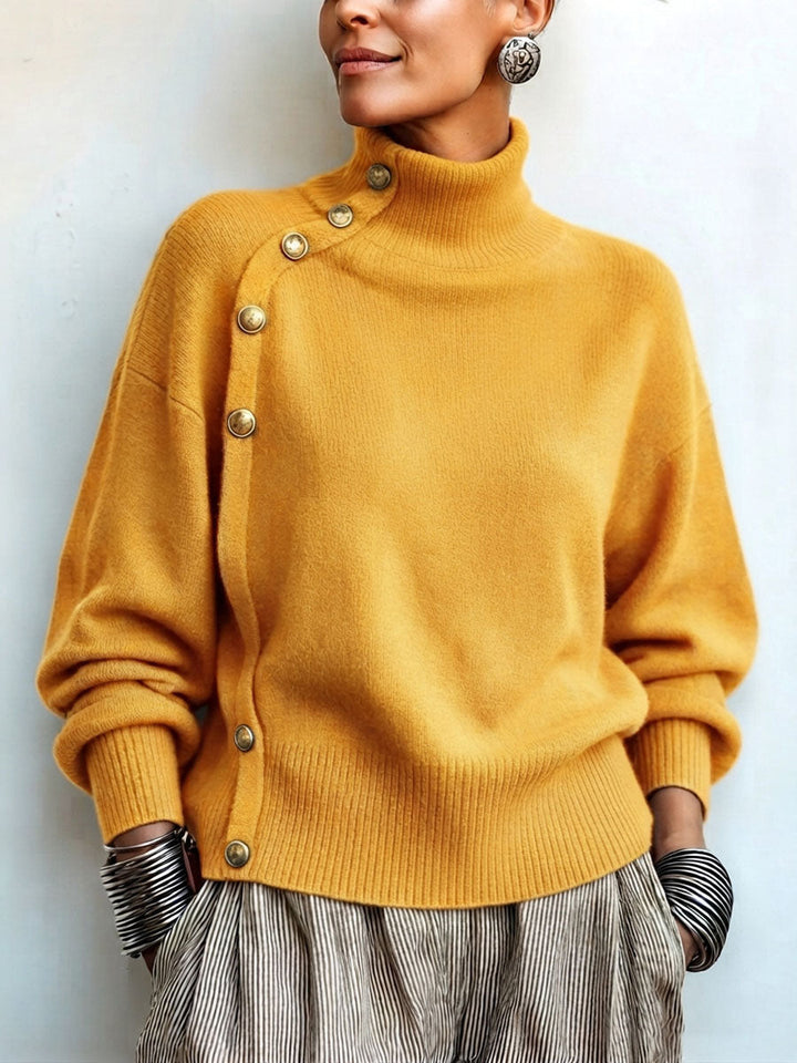 Lylian - Maglione a Maniche Lunghe Con Collo Alto e Bordi Con Bottoni