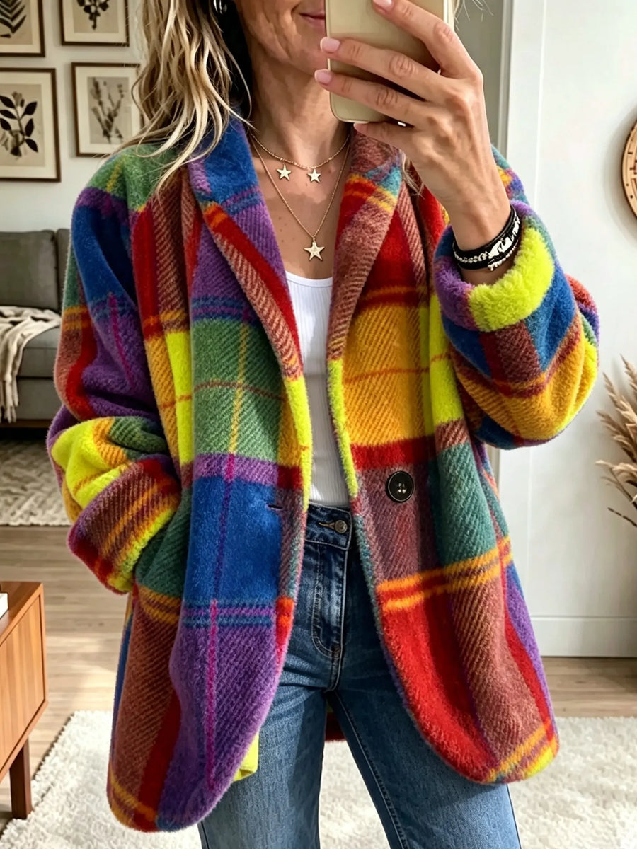 Noralia - Cappotto a Quadri Multicolore