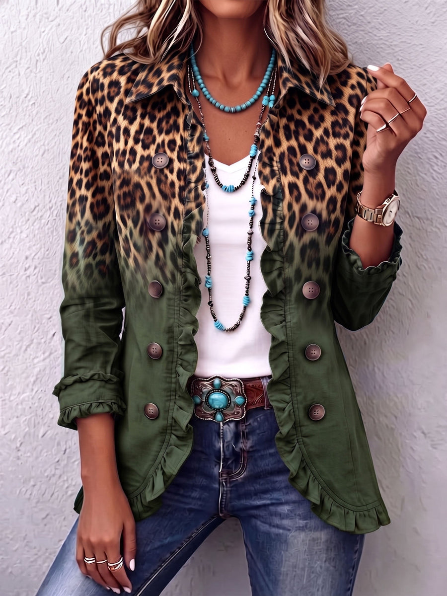 Dominique - Giacca Blazer Leopardata Con Effetto Ombré E Volant