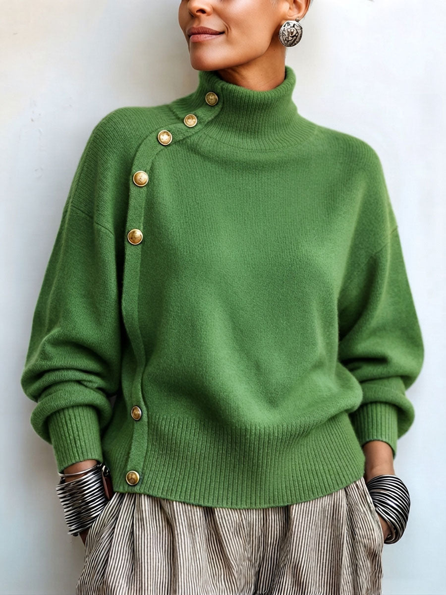Lylian - Maglione a Maniche Lunghe Con Collo Alto e Bordi Con Bottoni