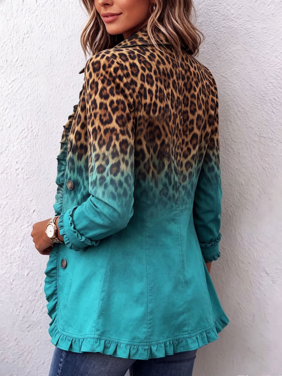 Dominique - Giacca Blazer Leopardata Con Effetto Ombré E Volant