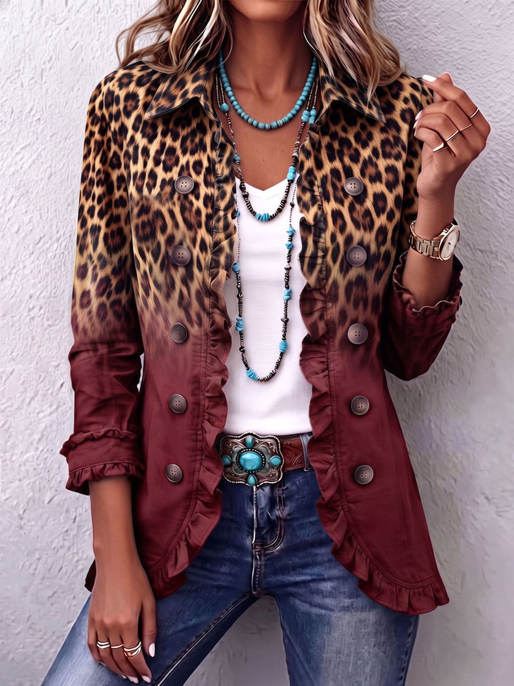 Dominique - Giacca Blazer Leopardata Con Effetto Ombré E Volant