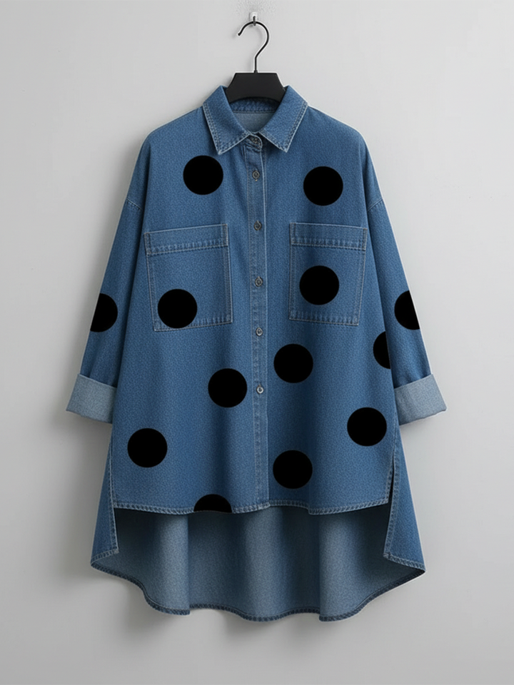 Shayner - Camicia in Denim a Maniche Lunghe Con Bottoni e Motivo a Pois