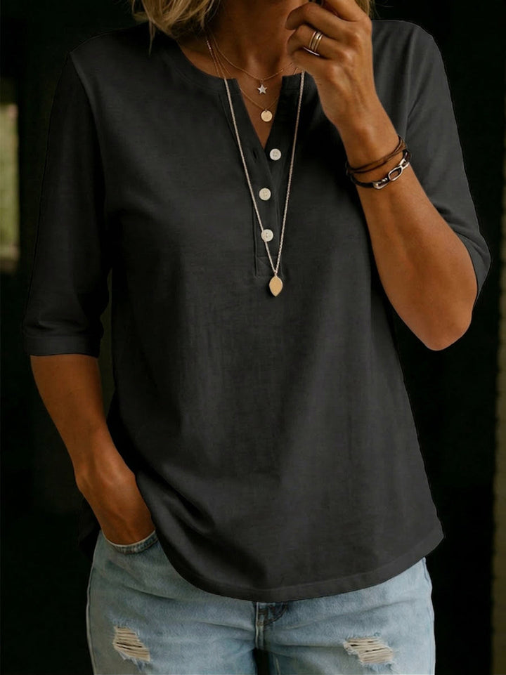 Hildah - Elegante Maglietta Henley Con Bottoni