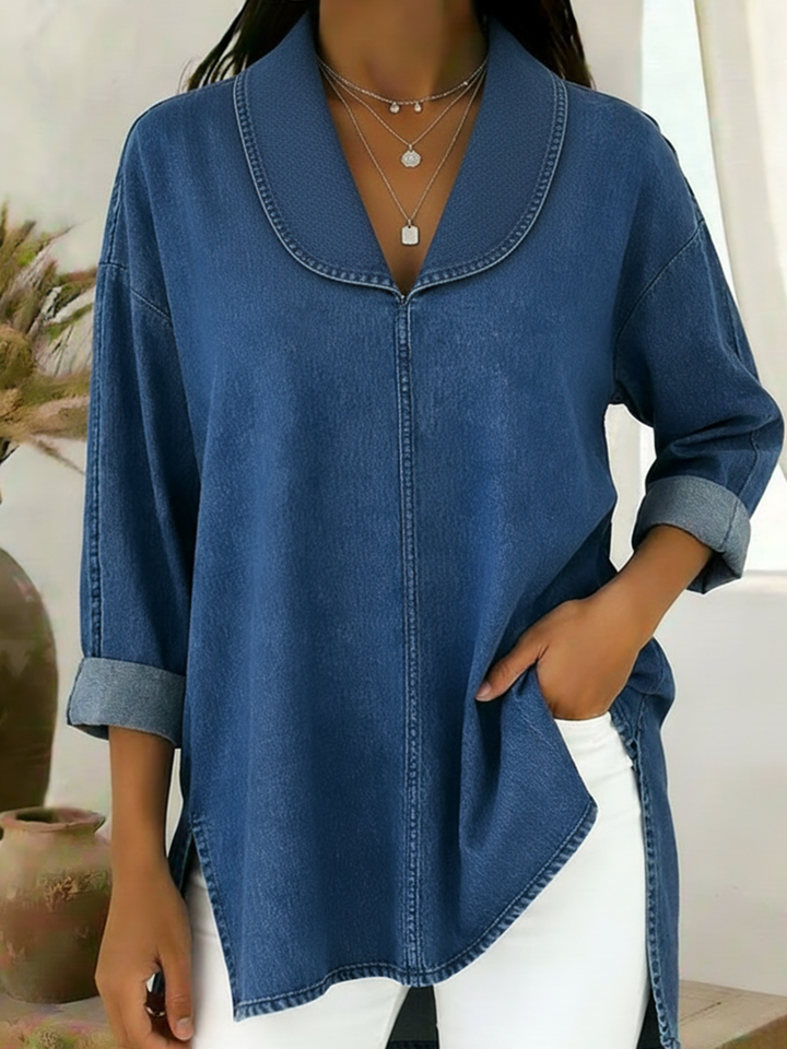 Gaetanaa - Top In Denim Retrò Con Collo a Scialle