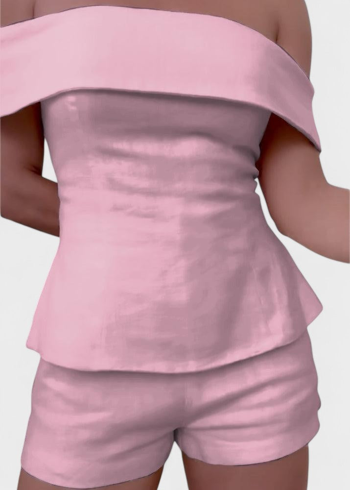 Shalita - Completo a Due Pezzi In Lino Con Spalle Scoperte