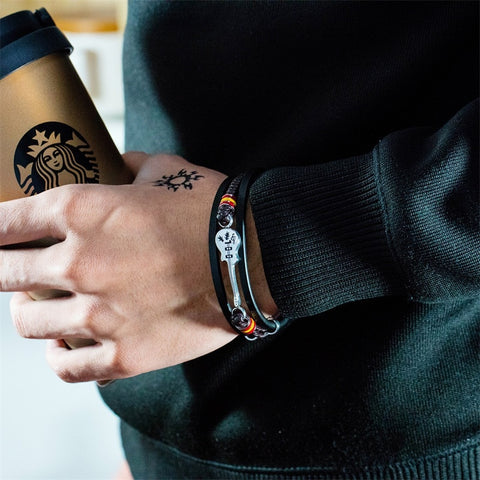 Nebil - Bracciale Unico fatto a mano in Pelle di Alta Qualità