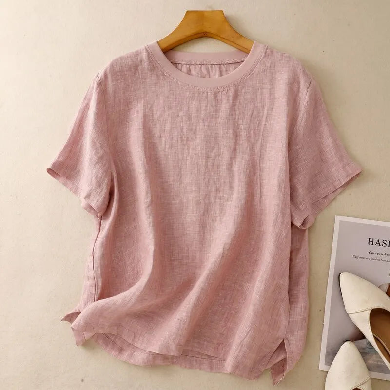 Nayna - Top in Lino a Maniche Corte
