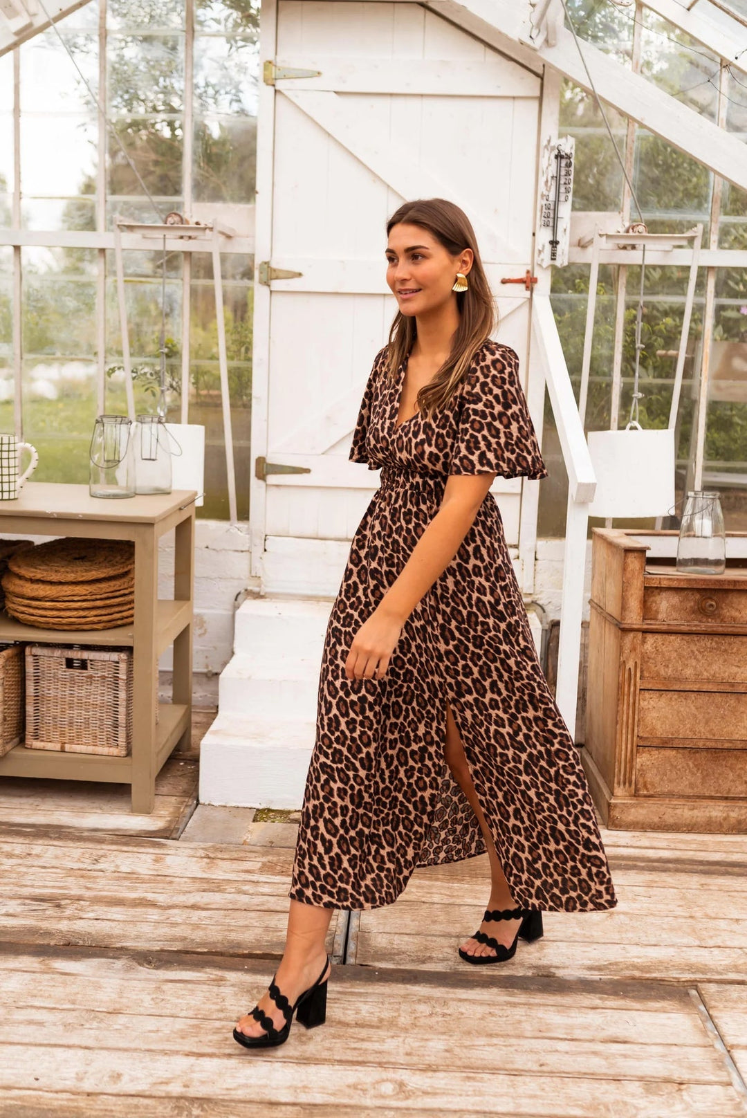 Coralie - Elegante Abito Lungo Con Stampa Leopardata