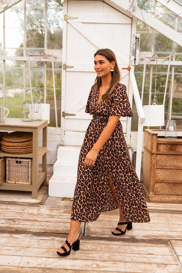 Coralie - Elegante Abito Lungo Con Stampa Leopardata