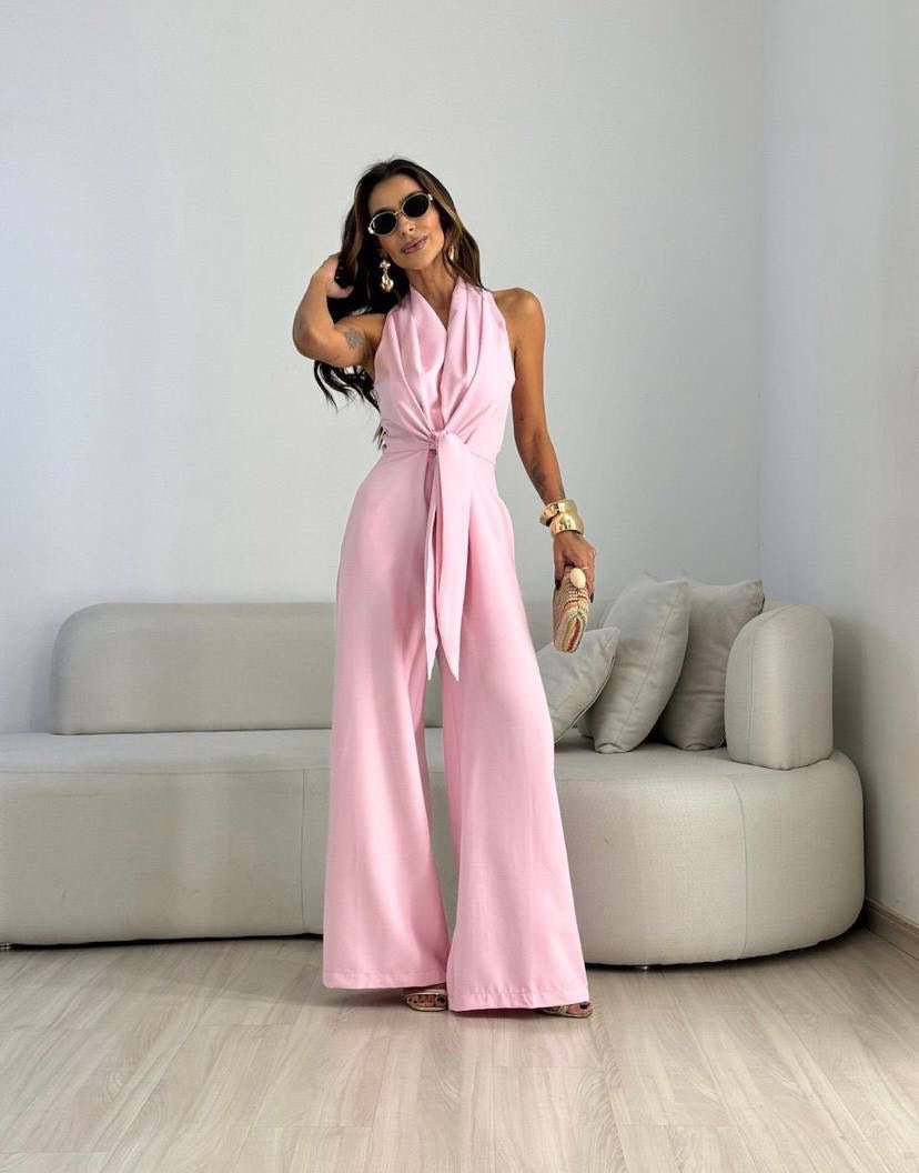 Kamwi - Tuta Elegante Con Scollo Drappeggiato E Pantaloni a Gamba Larga